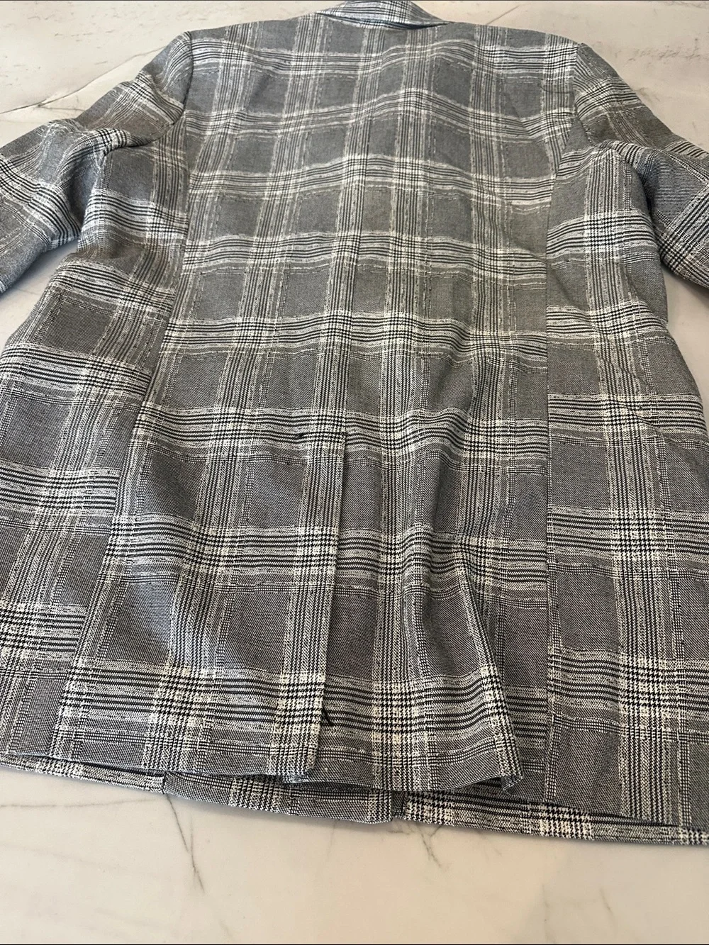 Free People Gray Plaid Double-Breasted Blazer
